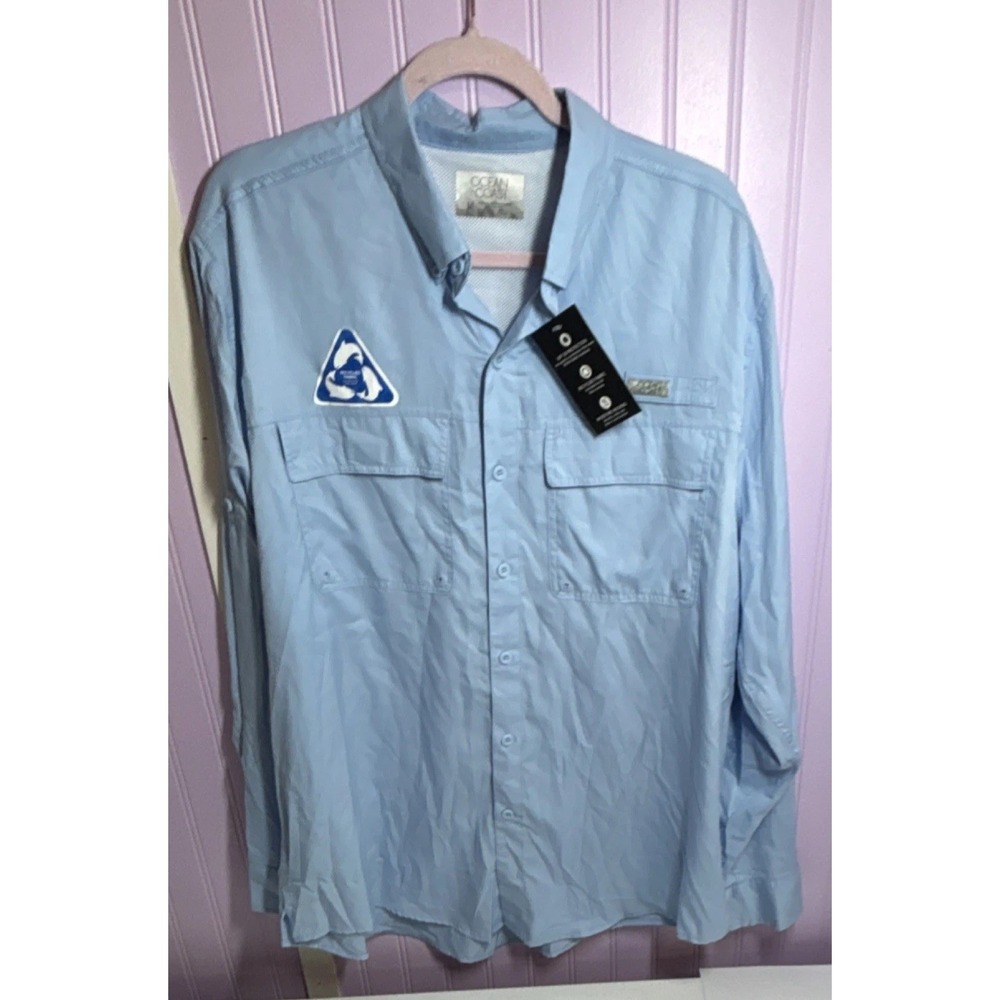 Ocean+ Coast shirt Men's Light Blue Long Sleeve Fishing L recycled polyester log